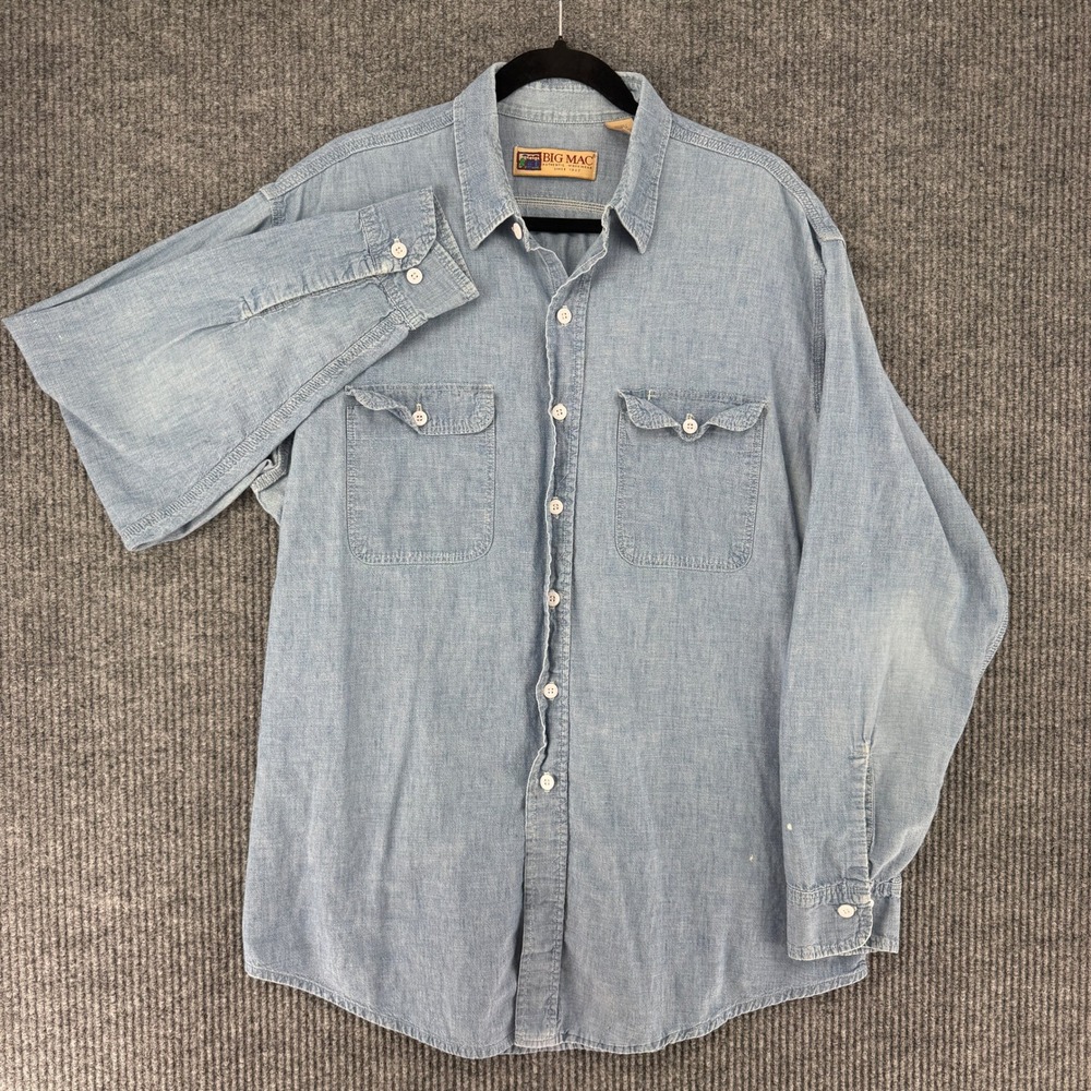 Vintage Big Mac JCPenny work shirt long sleeve faded denim button up mens XLT